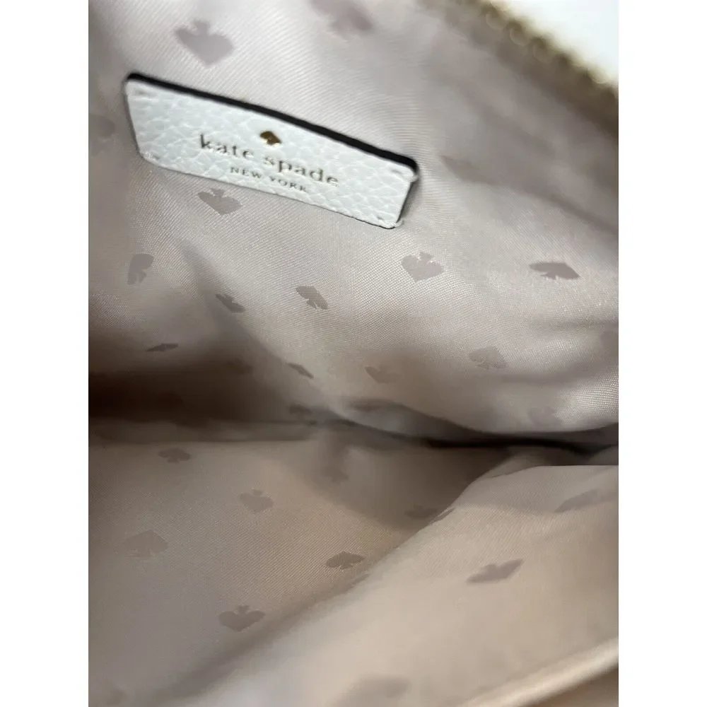 Kate‎ Spade Leila Triple Gusset Canvas Leather Crossbody Pink White Stripe SMALL